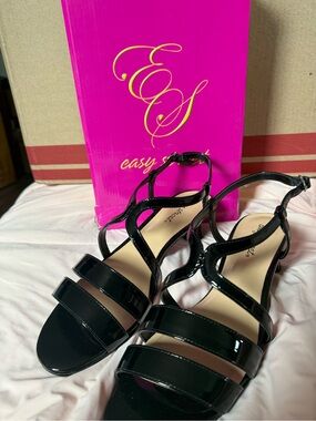 easy street Black Patent Multi-Strap Dress Sandals